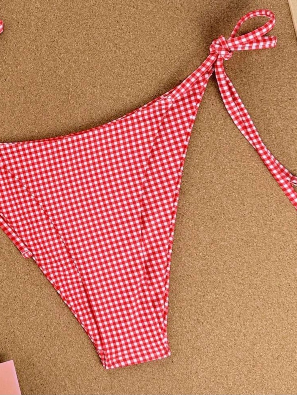 Women's Red Gingham Tie-Side Bikini - Classic Triangle Top - Picture 3 of 4